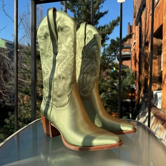 New Free People Jeffrey Campbell Dagget Western Leather Boots Green Spring